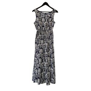 Cherryville Navy‎ White Floral Print Sleeveless Maxi Sun Dress